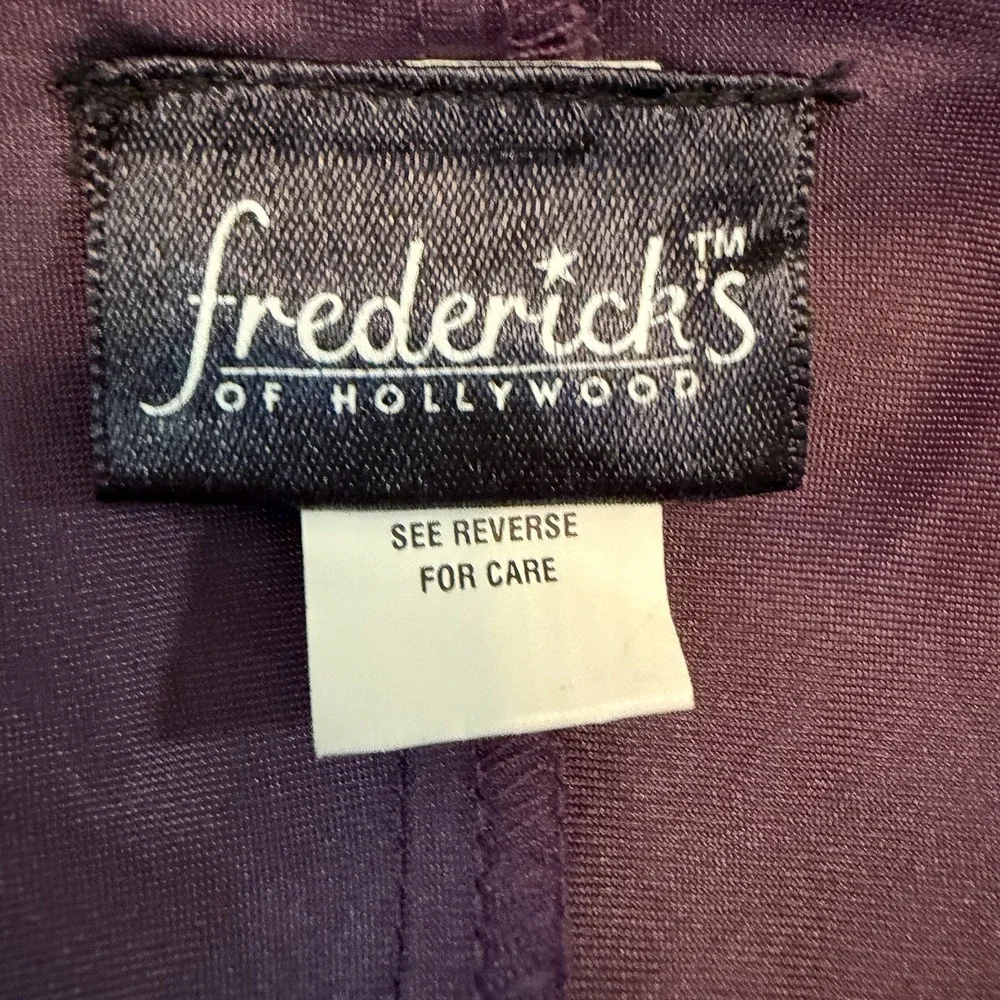 Fredericks Of Hollywood Plum Medium Nightgown Long Sleeve Ruffle Slit V Neck Tie